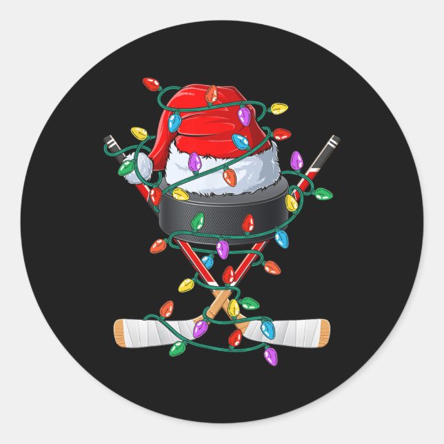 Sticker Rond Christmas Hockey Xmas Santa Sports Hat Ll Kids Boy (Devant)
