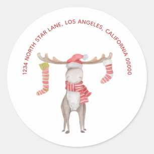 Sticker Rond Christmas Holiday Cute Moose Return Adresse