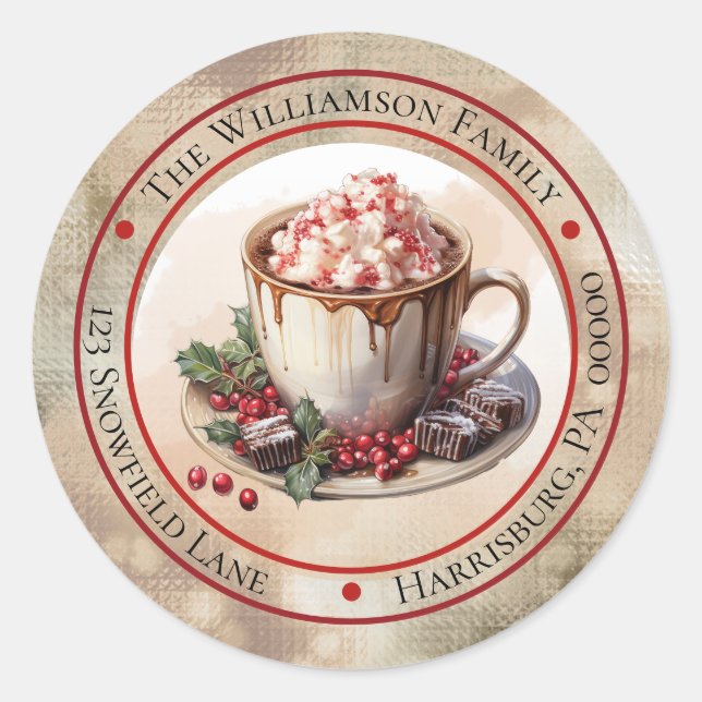 Sticker Rond Christmas Holiday Hot Cocoa Circle Retour Adresse (Devant)