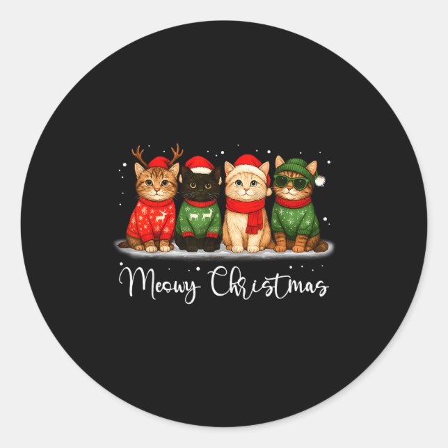 Sticker Rond Christmas Holiday Xmas Meowy Christmas Funny Cat S (Devant)
