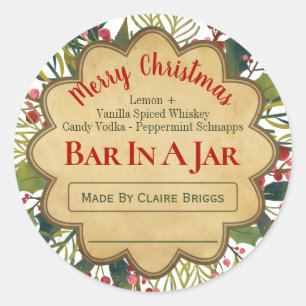 Sticker Rond Christmas Holly Bar Dans Un Mason Jar Idées Étique