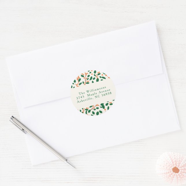 Sticker Rond Christmas Holly Greenery Adresse de retour personn (Enveloppe)