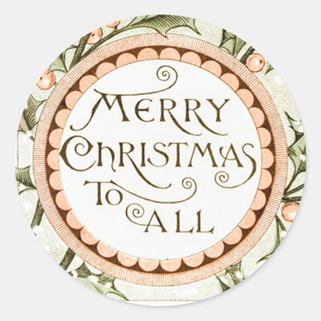 Sticker Rond Christmas Holly Jolie Antique Salutation (Devant)