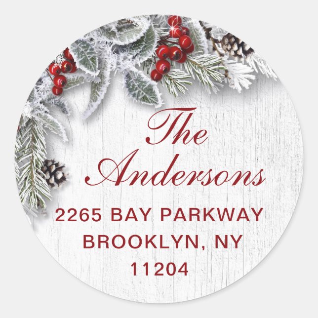 Sticker Rond Christmas Holly Pine Rustic Retourner l'adresse ÉT (Devant)
