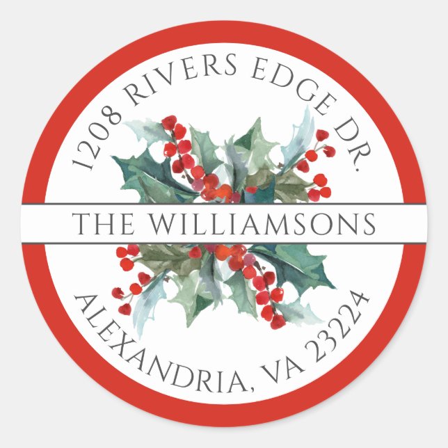 Sticker Rond Christmas Holly Red Retourner Adresse Classique (Devant)