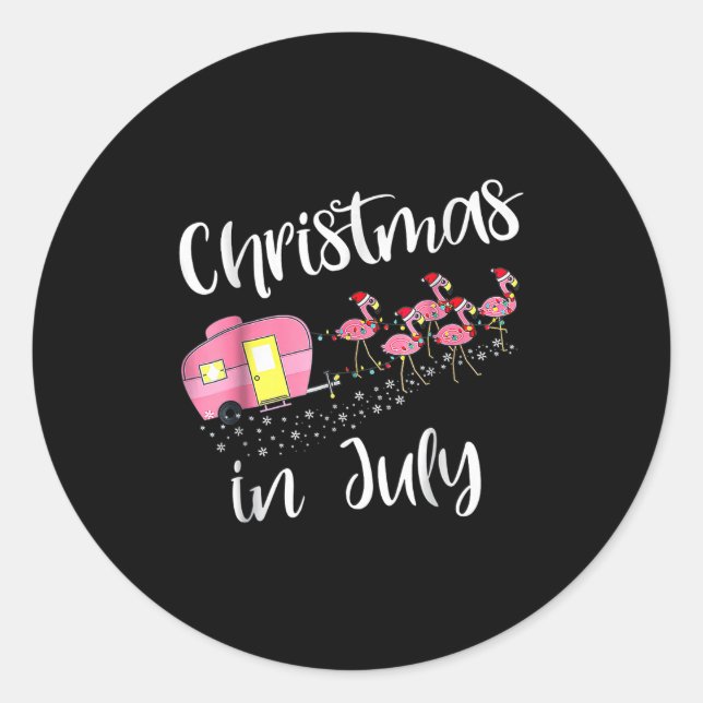 Sticker Rond Christmas In July Flamingo Nk  (Devant)
