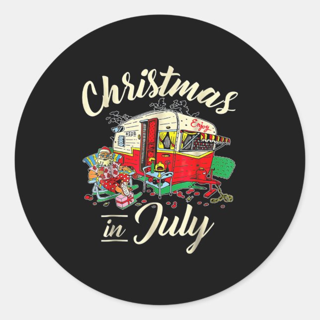 Sticker Rond Christmas In July Hipe Rv Camng Camng Lover  (Devant)