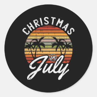 Sticker Rond Christmas In July Retro Tropical Beach Summer Hawa