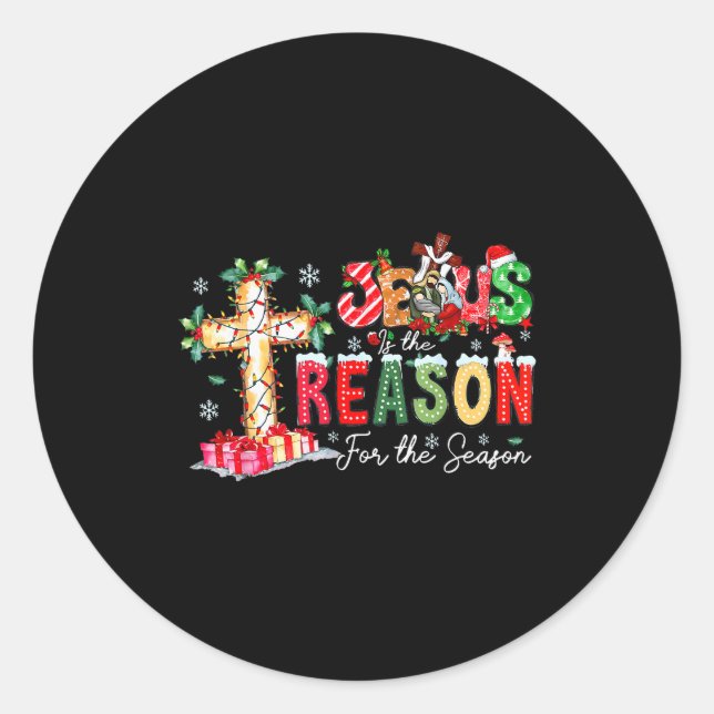 Sticker Rond Christmas Jesus Reason Season Xmas Christian Men W (Devant)