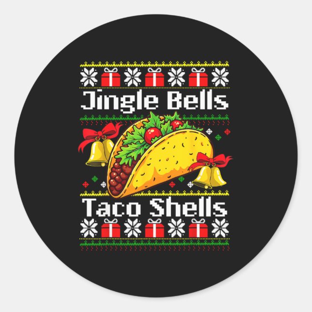 Sticker Rond Christmas Jingle Bells Taco Shells Funny Family Ug (Devant)