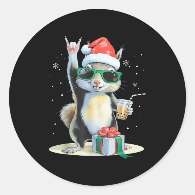 Sticker Rond Christmas Kawaii Squirrel Bubble Tea Boba Squirrel (Devant)