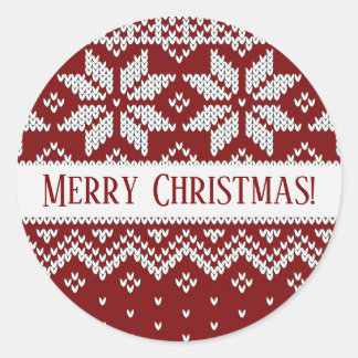 Sticker Rond Christmas Knitted Red and White Sweater
