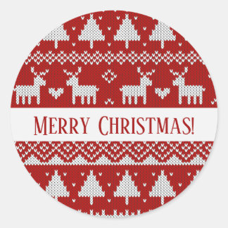 Sticker Rond Christmas Knitted Sweater Red and White Ornaments 