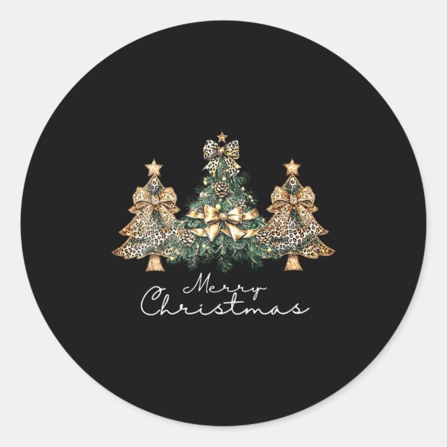 Sticker Rond Christmas Leopard Coquette Bow Xmas Trees Pajamas  (Devant)