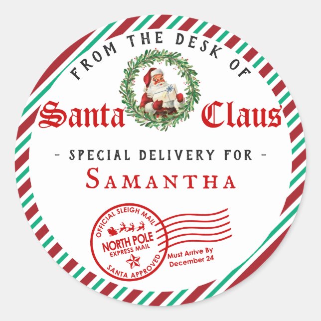 Sticker Rond Christmas Letter from Santa Nice List Certificate (Devant)