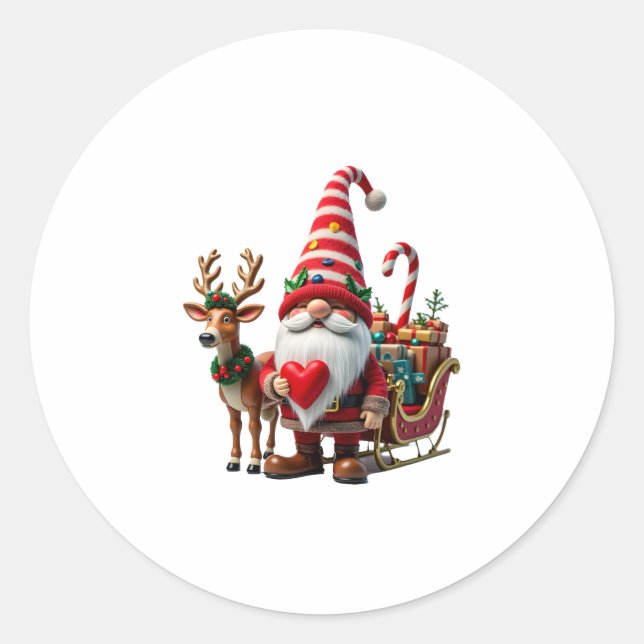 Sticker Rond Christmas Light Gnome Santa Claus Riding Sleigh Hi (Devant)