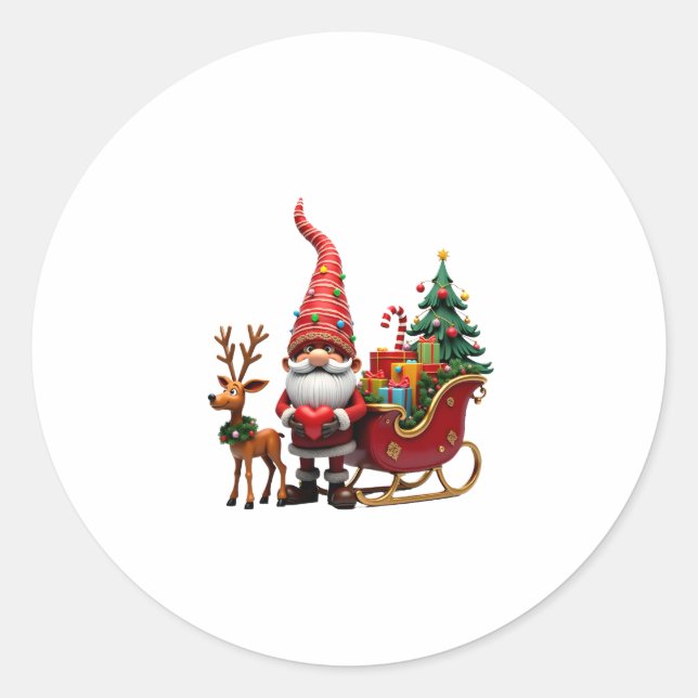 Sticker Rond Christmas Light Gnome Santa Claus Riding Sleigh Hi (Devant)