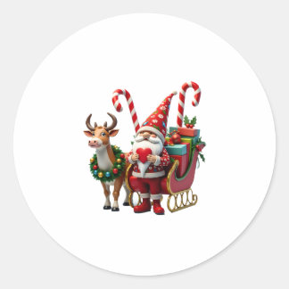Sticker Rond Christmas Light Gnome Santa Claus Riding Sleigh Hi