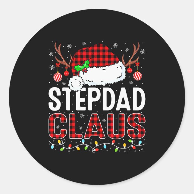 Sticker Rond Christmas Lights Stepdad Claus Family Matching Xma (Devant)