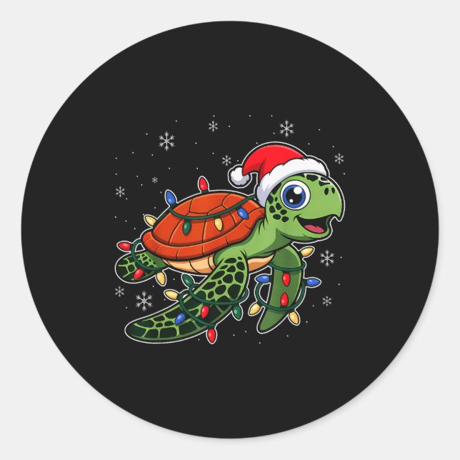 Sticker Rond Christmas Lights Turtle Wearing Xmas Hat - Lover  (Devant)
