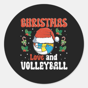 Sticker Rond Christmas Love Et Volleyball Père Noël Sports Desi