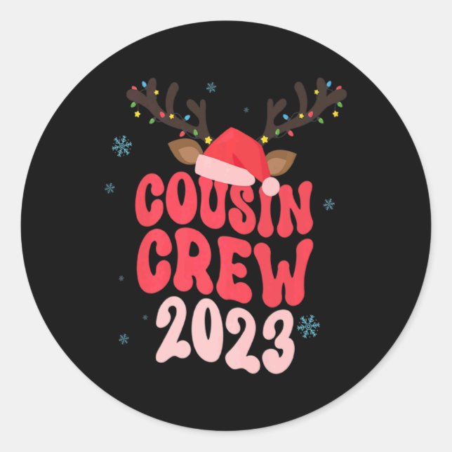 Sticker Rond Christmas Maching Cousin Crew Riendeer Xmas Lights (Devant)