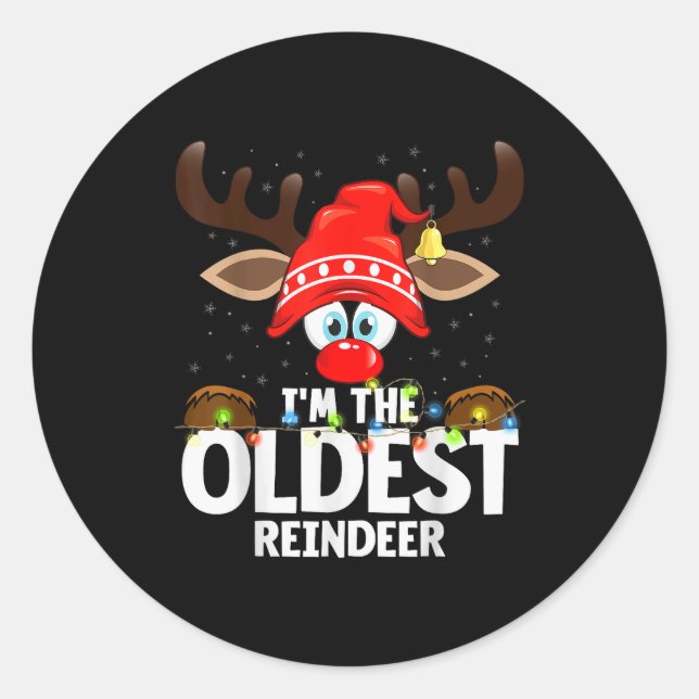 Sticker Rond Christmas Matching I'm The Oldest Reindeer  (Devant)