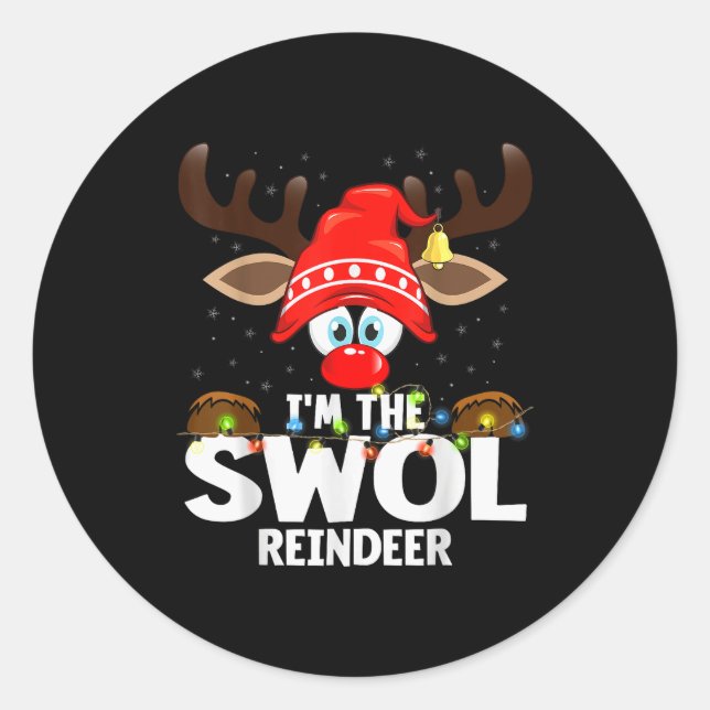 Sticker Rond Christmas Matching I'm The Swol Reindeer  (Devant)