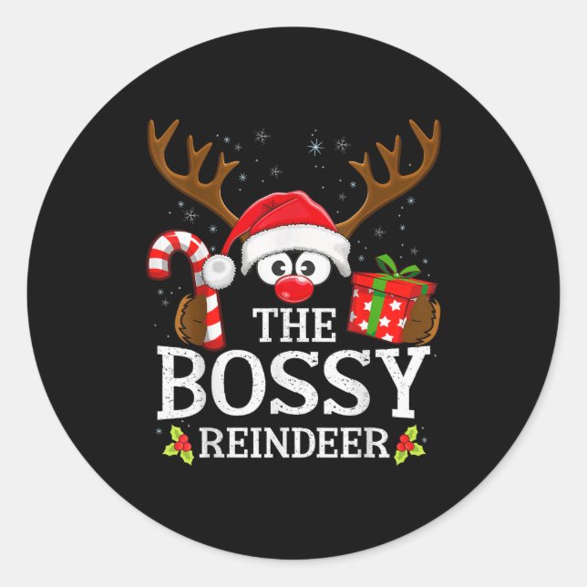 Sticker Rond Christmas Matching The Bossy Reindeer Family  (Devant)