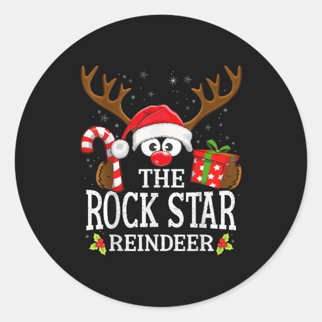 Sticker Rond Christmas Matching The Rock Star Reindeer Family  (Devant)