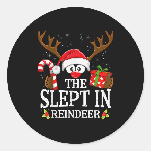 Sticker Rond Christmas Matching The Slept In Reindeer Family  (Devant)