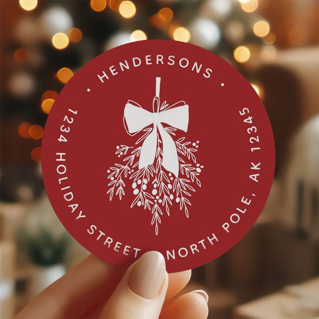Sticker Rond Christmas Mistletoe Bough Adresse de retour Rouge (Créateur téléchargé)
