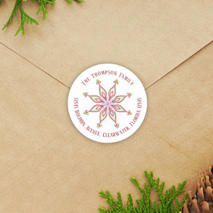 Sticker Rond Christmas Modern Cute Retourner Adresse Snowflakes