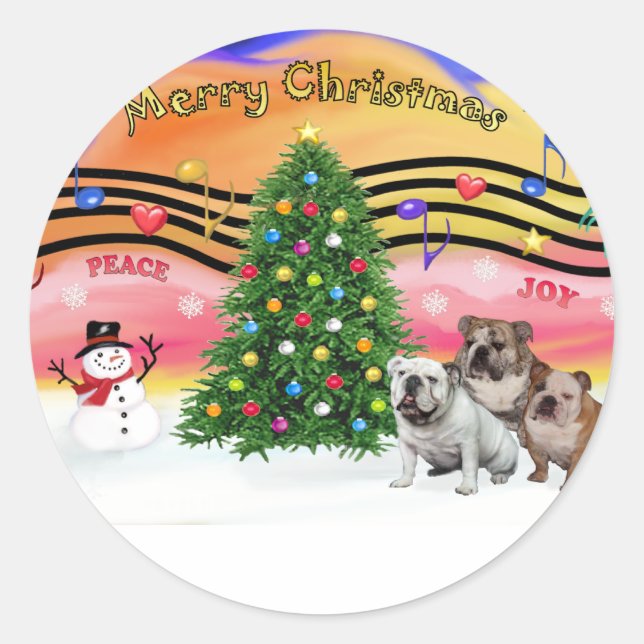 Sticker Rond Christmas Music 2 - Bulldogs anglais (trois) (Devant)