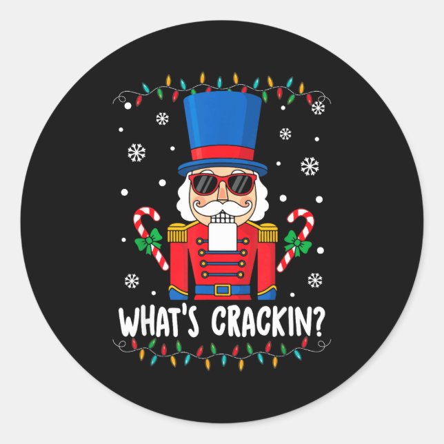 Sticker Rond Christmas Nutcracker Whats Crackin Funny Xmas Men  (Devant)