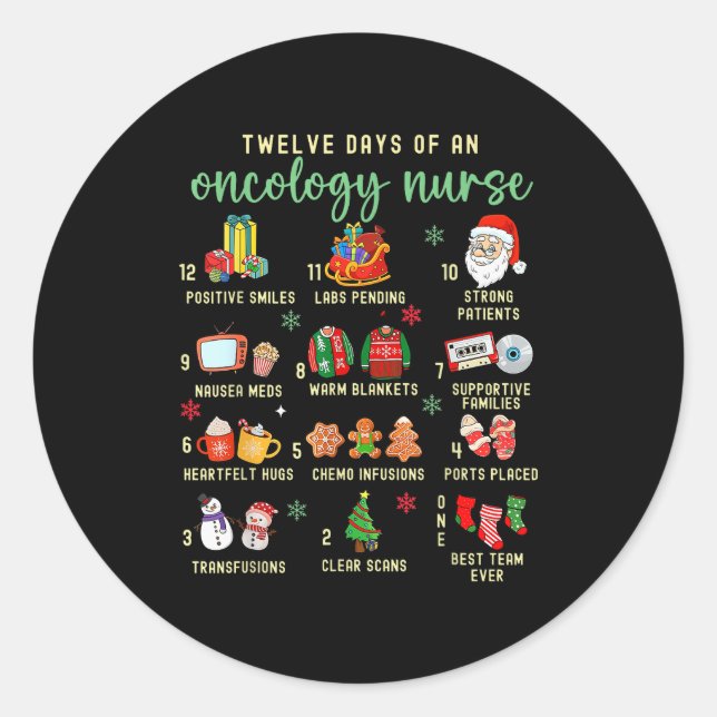 Sticker Rond Christmas Oncology Rn Nurse 12 Days Of An Oncology (Devant)