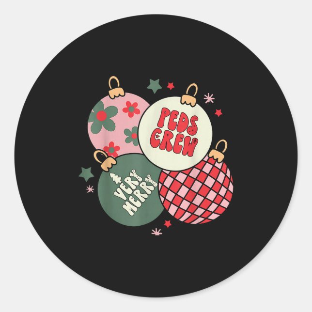 Sticker Rond Christmas Ornament Peds Crew Pediatric Nurse Xmas  (Devant)