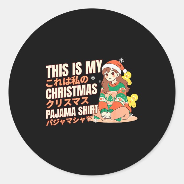 Sticker Rond Christmas Pajama Anime Girl Japanese Manga Otaku  (Devant)
