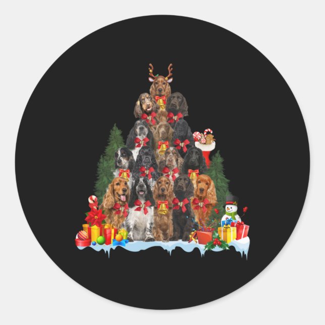 Sticker Rond Christmas Pajama English Er Spaniel Xmas Tree T Sh (Devant)