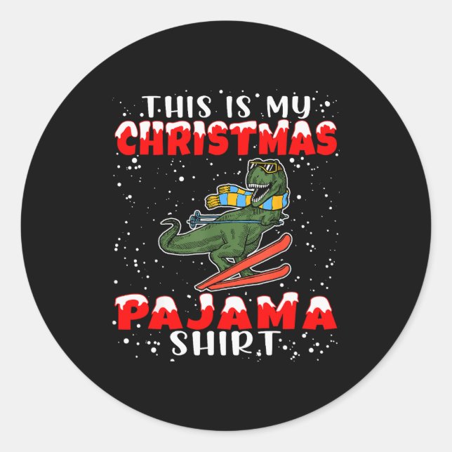 Sticker Rond Christmas Pajama Shirt Funny Xmas Skiing Gift For  (Devant)