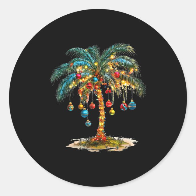 Sticker Rond Christmas Palm Tree Women Funny Hawaiian Beach Tro (Devant)