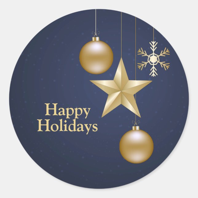 Sticker Rond Christmas Party Golden Ornament Navy Blue Elegant (Devant)