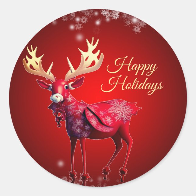 Sticker Rond Christmas Party Red Reindeer Winter Holidays (Devant)