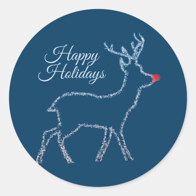 Sticker Rond Christmas Party Reindeer Blue Sky Rustic Elegant (Devant)