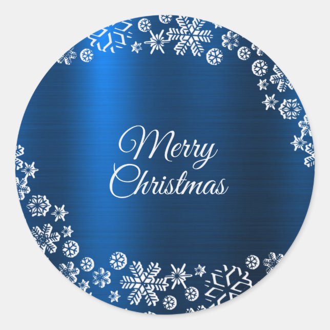 Sticker Rond Christmas Party White Snowflakes Nave Blue (Devant)