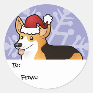 Sticker Rond Christmas Pembroke Welsh Corgi Tags cadeaux