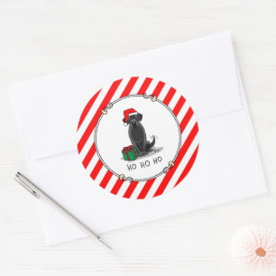 Sticker Rond Christmas Père Noël Black Labrador Retriever Cute