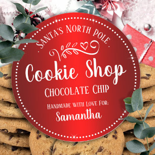 Sticker Rond Christmas Père Noël Cookie Shop Nom personnalis