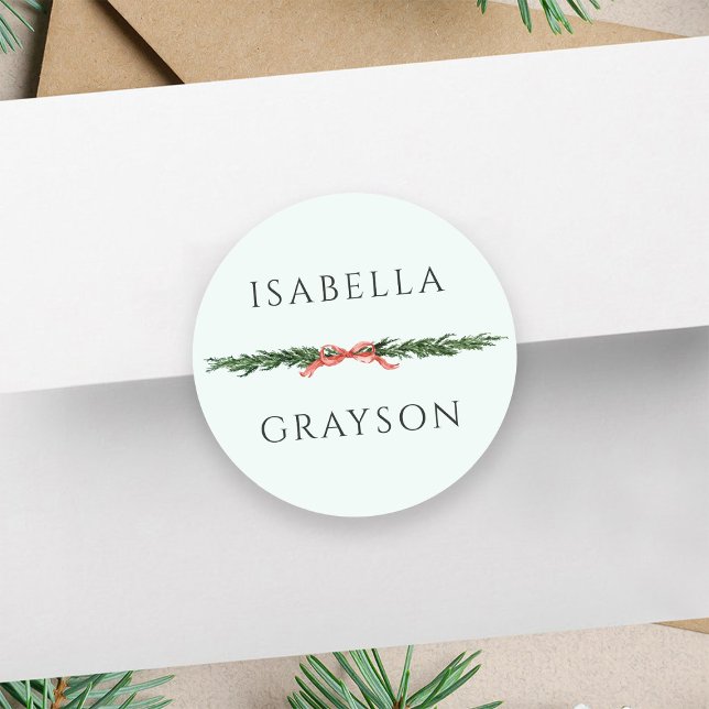 Sticker Rond Christmas Pine Border Mint Green (Créateur téléchargé)