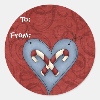 Sticker Rond Christmas Red Country Heart Nom du cadeau Tags